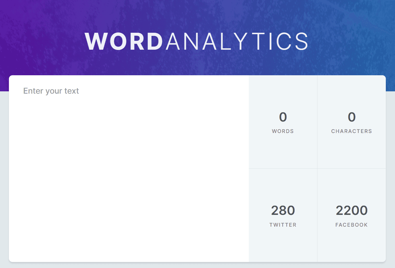Screenshot of Word Analytics project